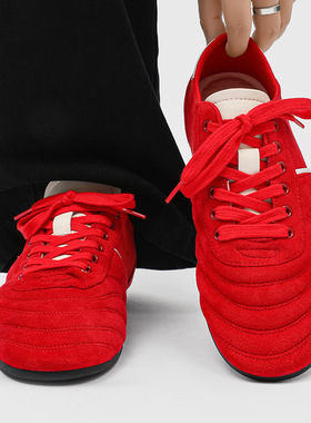 红色德训鞋软底系带单鞋运动休闲板鞋男款红色