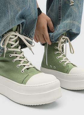 春夏新款高帮鞋男坦克底增高厚底情侣高帮板鞋绿色