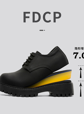 黑色大头德比鞋男士休闲厚底增高通勤百搭内增高男鞋