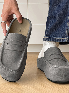 复古舒适绒面休闲穆勒鞋时尚慵懒通勤增高博肯鞋灰色