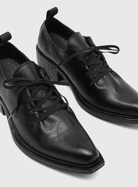 小众男女黑色复古做旧翘头小皮鞋暗黑单鞋情侣款