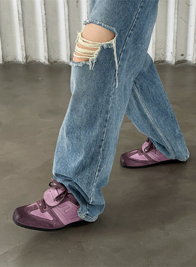 复古新款男通勤潮款英伦风休闲平底百搭男鞋紫色