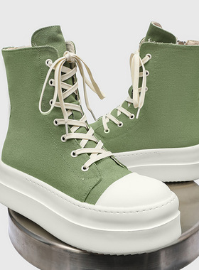 欧洲站高帮厚底增高鞋马丁鞋德比美式情侣高帮板鞋绿色