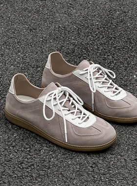 德训鞋男休闲百搭运动鞋复古撞色系带情侣款白色