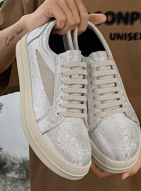 夏季透气板鞋厚底增高复古百搭休闲运动男鞋白色