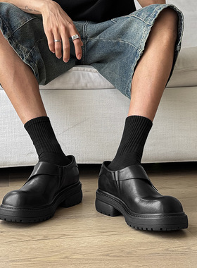 黑色休闲皮鞋男款乐福鞋新款透气英伦风商务厚底增高