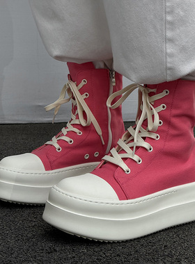 情侣高帮休闲学生厚底网布鞋男百搭潮流小从短靴 红色