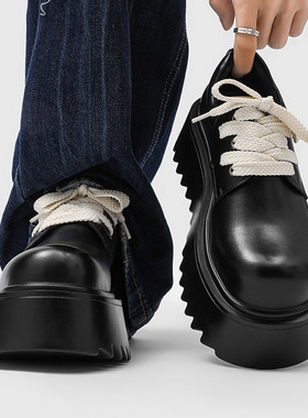 高级感百搭黑色大头鞋英伦风厚底增高德比鞋男潮流德比鞋