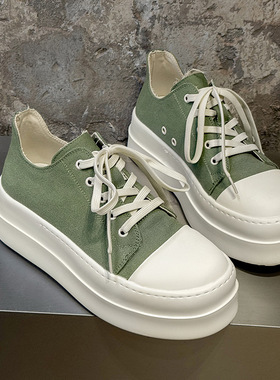 情侣厚底大头男小众美式高街板鞋百搭通勤增高休闲绿色