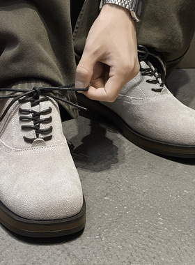 新款男士休闲复古百搭经典英伦风厚底百搭工装鞋白色