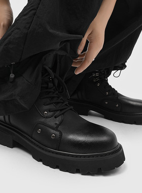 黑色马丁靴男款新款高帮硬汉风工装靴黑色