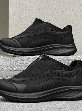 慢跑登山鞋男款夏季透气网面休闲运动慢跑厚底耐磨鞋黑色