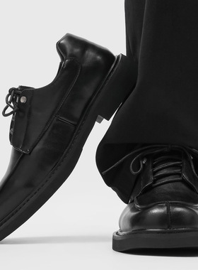 黑色方头德比鞋男款商务正装休闲复古百搭英伦风婚鞋