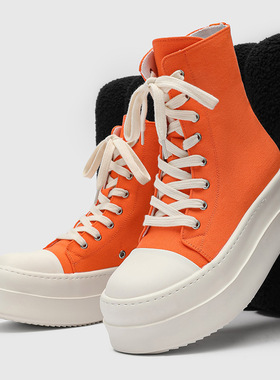 新款美式高帮男女同款高级感侧拉链增高情侣鞋橙色