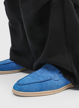 休闲懒人一脚蹬乐福鞋男夏季新款休闲鞋藏青色 黄色 深咖色