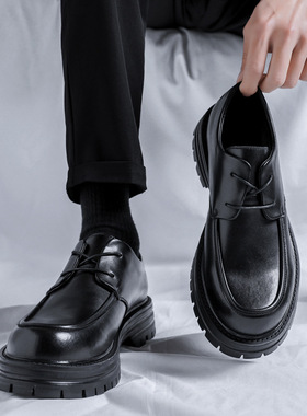 皮鞋男款英伦风休闲商务大头厚底新款正装感小皮鞋