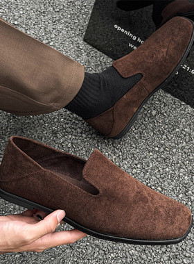 百搭男女休闲鞋子上班通勤潮款平底乐福鞋德比鞋蓝色 棕色