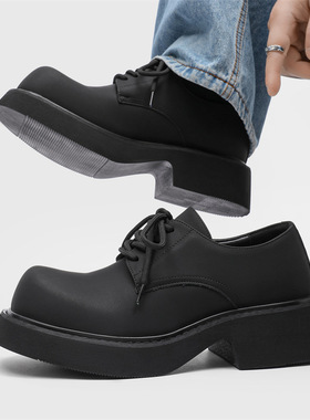大头皮鞋男鞋潮黑色小众米奇高级感德比鞋厚底增高痞帅