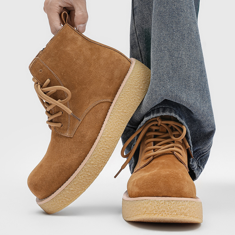 大黄靴男冬季新款休闲中帮马丁靴时尚英伦风男靴黄色