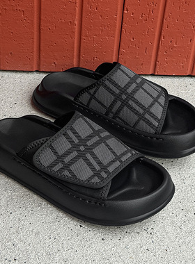 防滑舒适拖鞋男潮流外穿魔术贴一字拖软底休闲沙滩鞋黑色