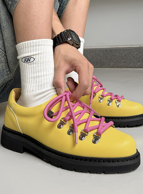 通勤户外休闲百搭登山德比街头皮鞋增高英伦风紫色 黄色