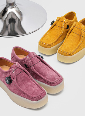 新款休闲反绒方头男款厚底增高工装鞋黄色 红色