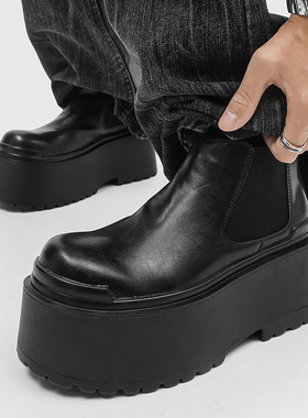 超厚底松糕鞋年春夏潮款黑色马丁靴男士增高靴
