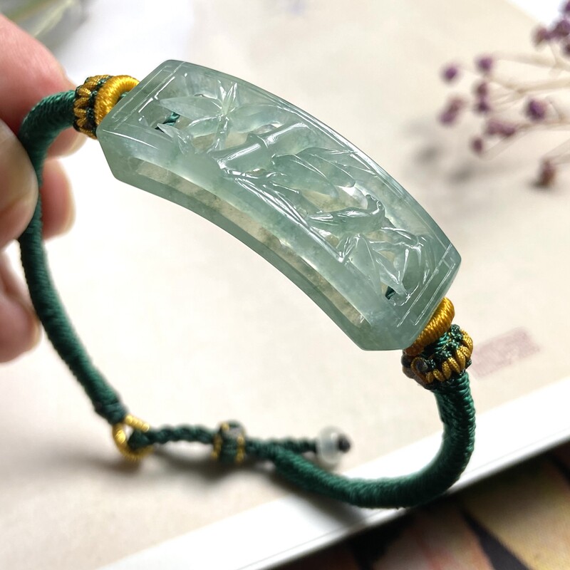 灵动珠宝 若竹 苍劲竹节几窗雅阁 冰种晴水a货翡翠手牌