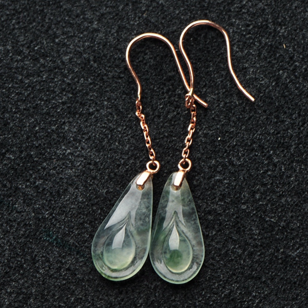 18k金镶嵌天然a货翡翠玉长款耳坠