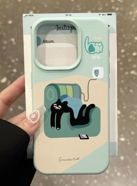 2025瘫软小黑猫适用iPhone17苹果全包15手机壳16卡通14/13/12创意