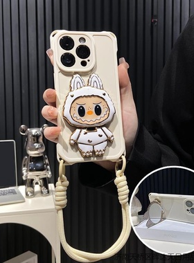 2025卡通拉布布镜子支架适用手机壳苹果四角挂绳防摔华为包邮新款