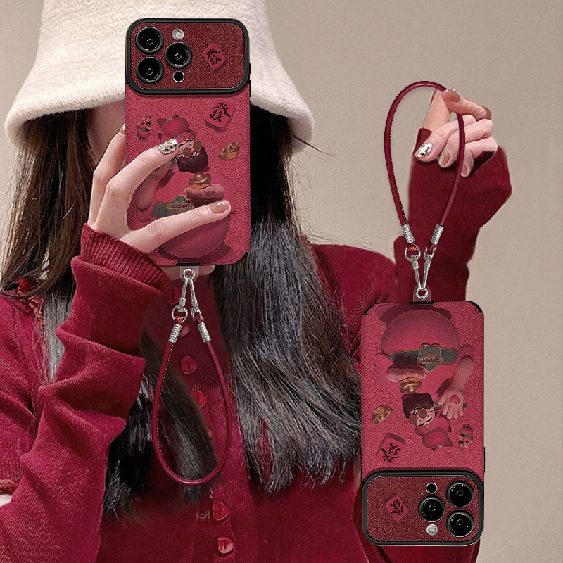 2025财神爷挂绳适用iphone17系列手机壳苹果15promax秋冬新款16翻