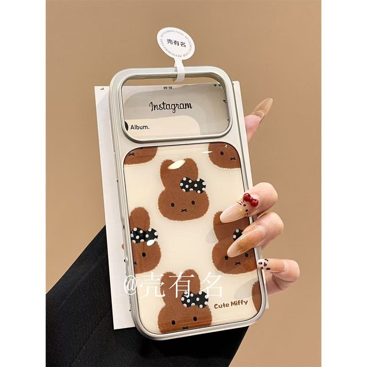 2025可爱黑皮蝴蝶结发夹米菲免挂绳适用苹果17手机壳iPhone16/15/