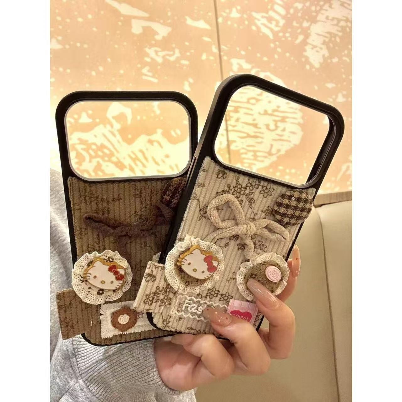 2025ins米棕碎花蝴蝶结蕾丝猫适用ihone17promax苹果16pr手机壳