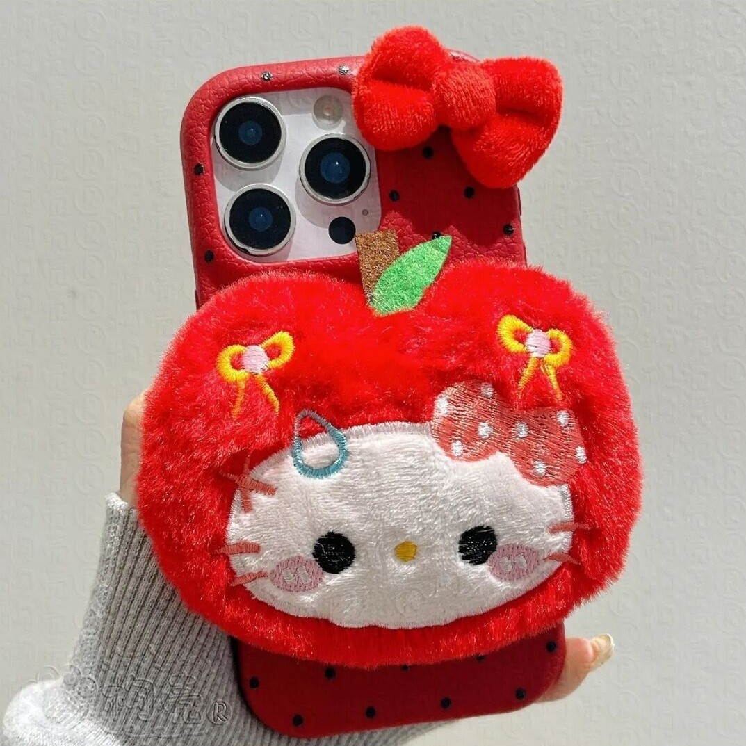 2025秋冬毛绒公仔适用苹果17promax手机壳皮纹16/15pro大孔可爱