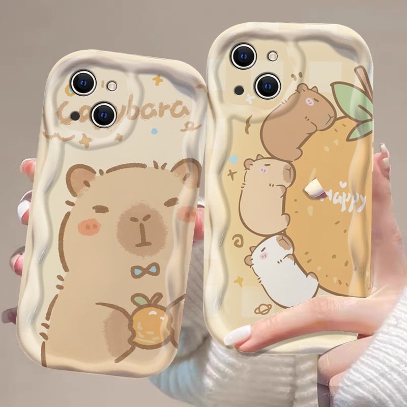 2025适用苹果15手机壳iPhone14promax奶油纹ip13卡通12mini卡皮巴