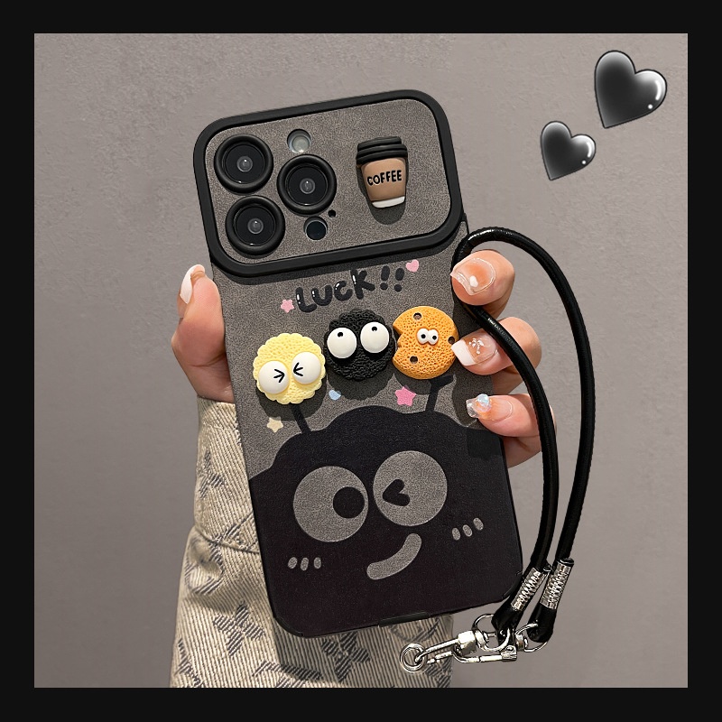 2025咖啡煤球公仔适用苹果16promax手机壳iphone13磨毛硅胶15卡通