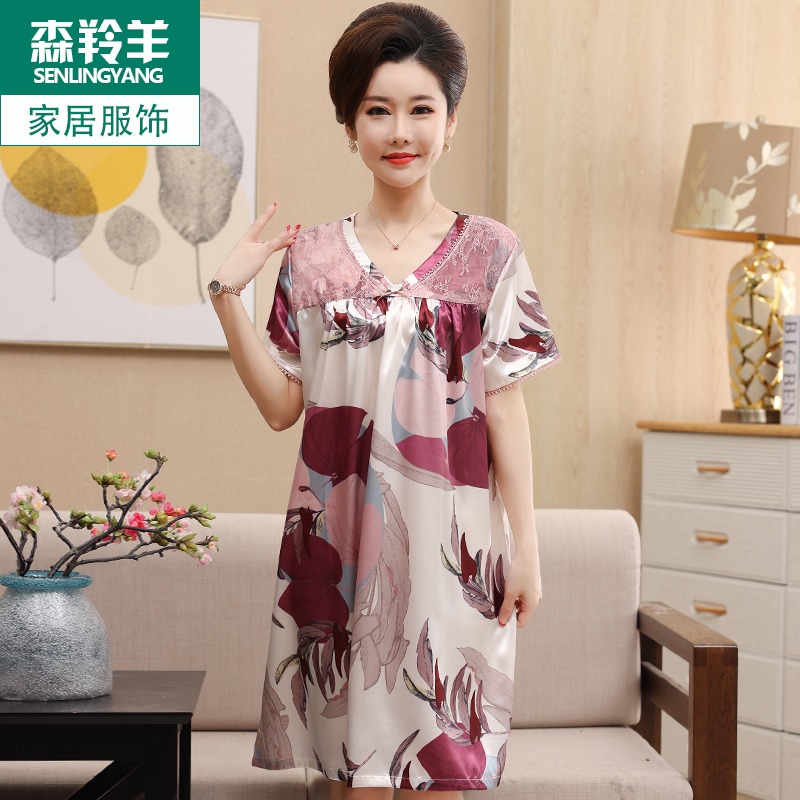 夏季薄款中年短袖加大码睡裙