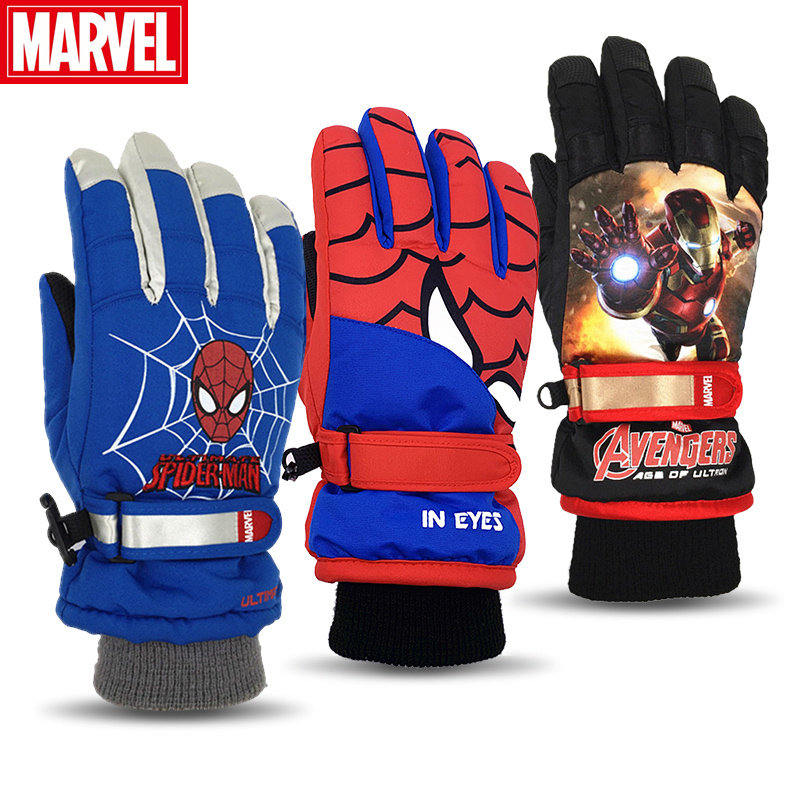 儿童防水手套迪士尼钢铁侠冬滑雪