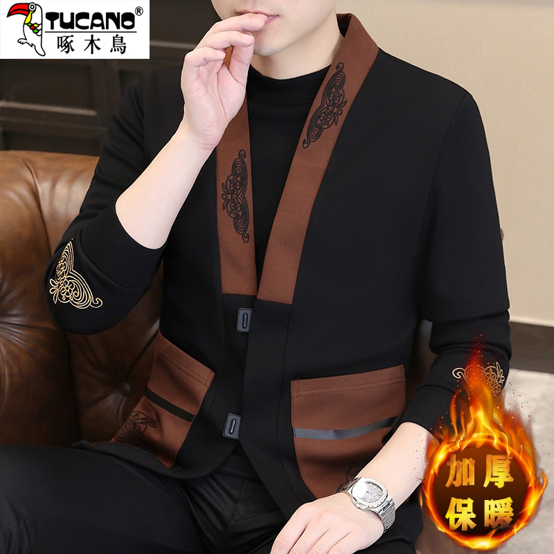 秋冬新款男士假两件加绒卫衣