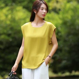 醋酸贡缎上衣薄款 2025夏季 T恤女宽松休闲纯色半袖 新款 棉绸短袖