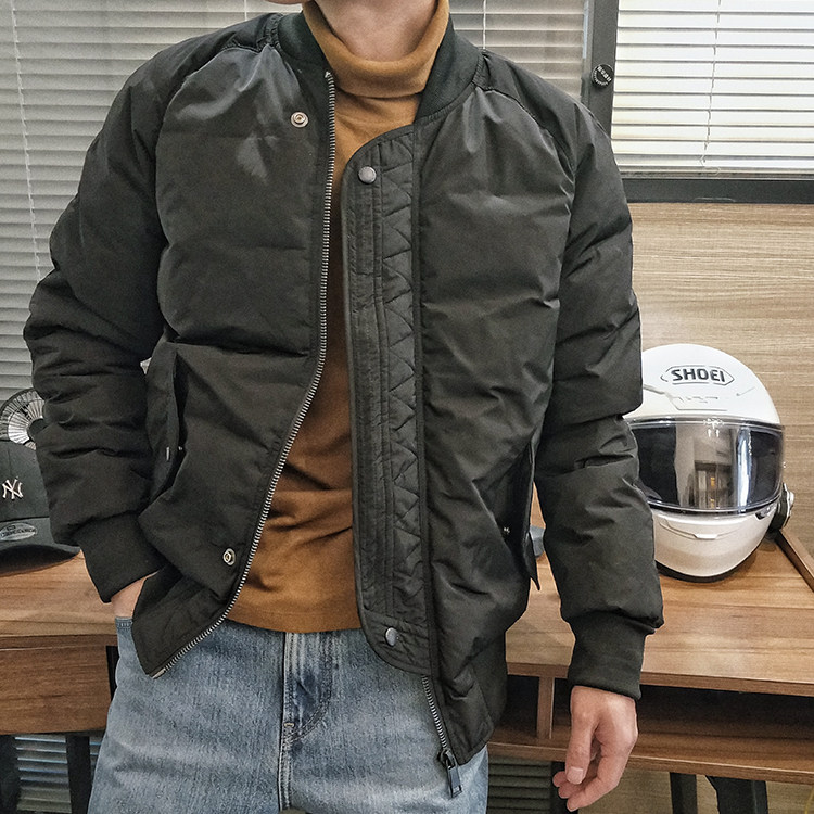 石头家 冬季新款 街头欧美空军MA1 夹棉棒球服 棉服外套 军绿男款
