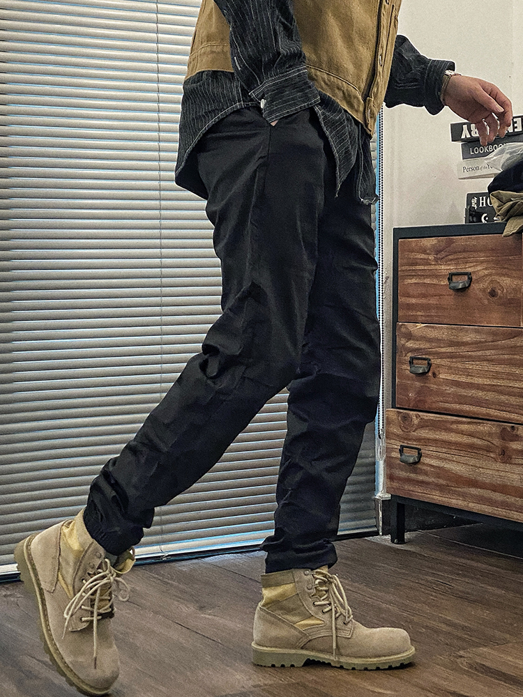 春夏新款薄弹力束脚长裤 纯色透气男士纯色裤子 运动哈伦掉裆工装