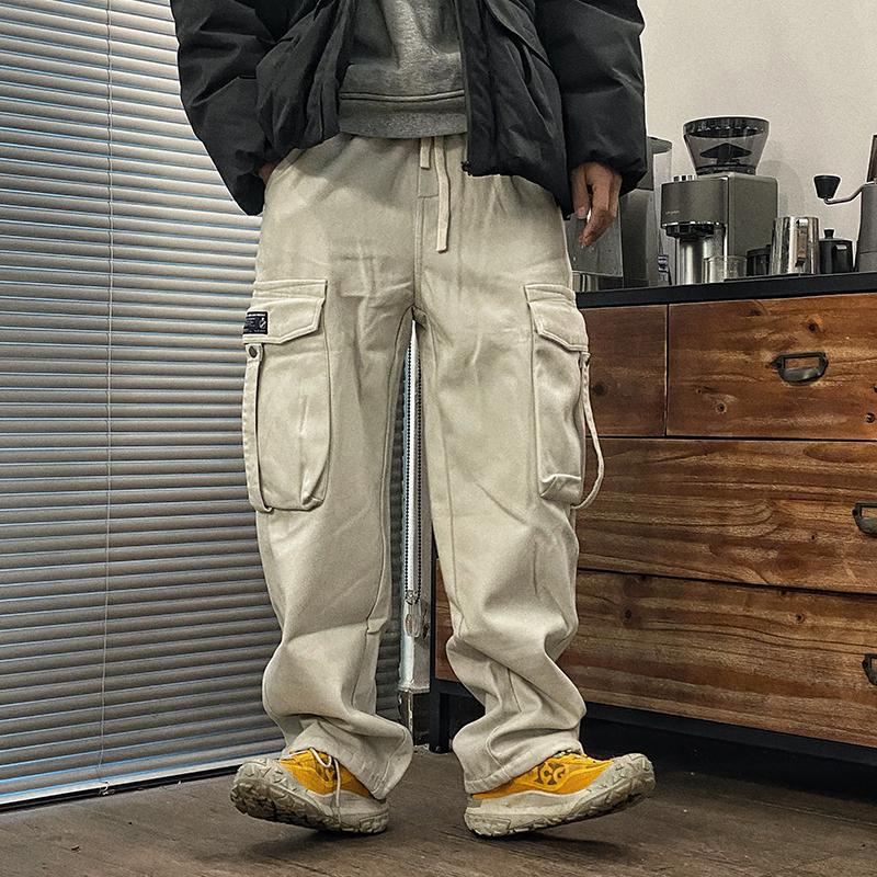 男士秋季做旧洗水宽松直筒休闲裤