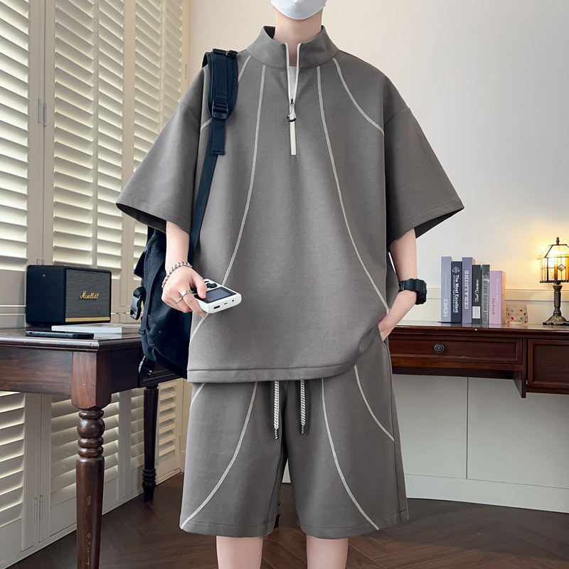 夏季新款宽松两件套运动套装休闲短袖短裤男装一套搭配帅气两件套