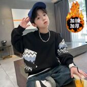 冬装 加厚男孩打底衫 中大童2024新款 男童加绒卫衣一体绒儿童秋冬款