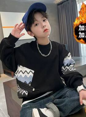 男童加绒卫衣中大童一体绒