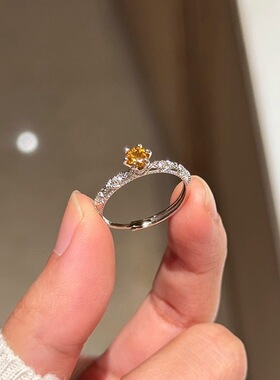 s925纯银皇冠天然黄水晶花边戒指女轻奢精致高级感招财宝石指环