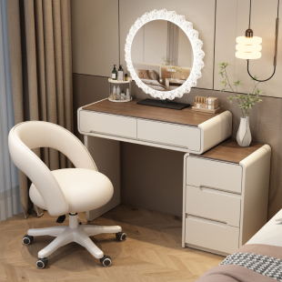 2026新款 小户型梳妆台卧室奶油风60cm现代简约轻奢化妆桌斗柜一体