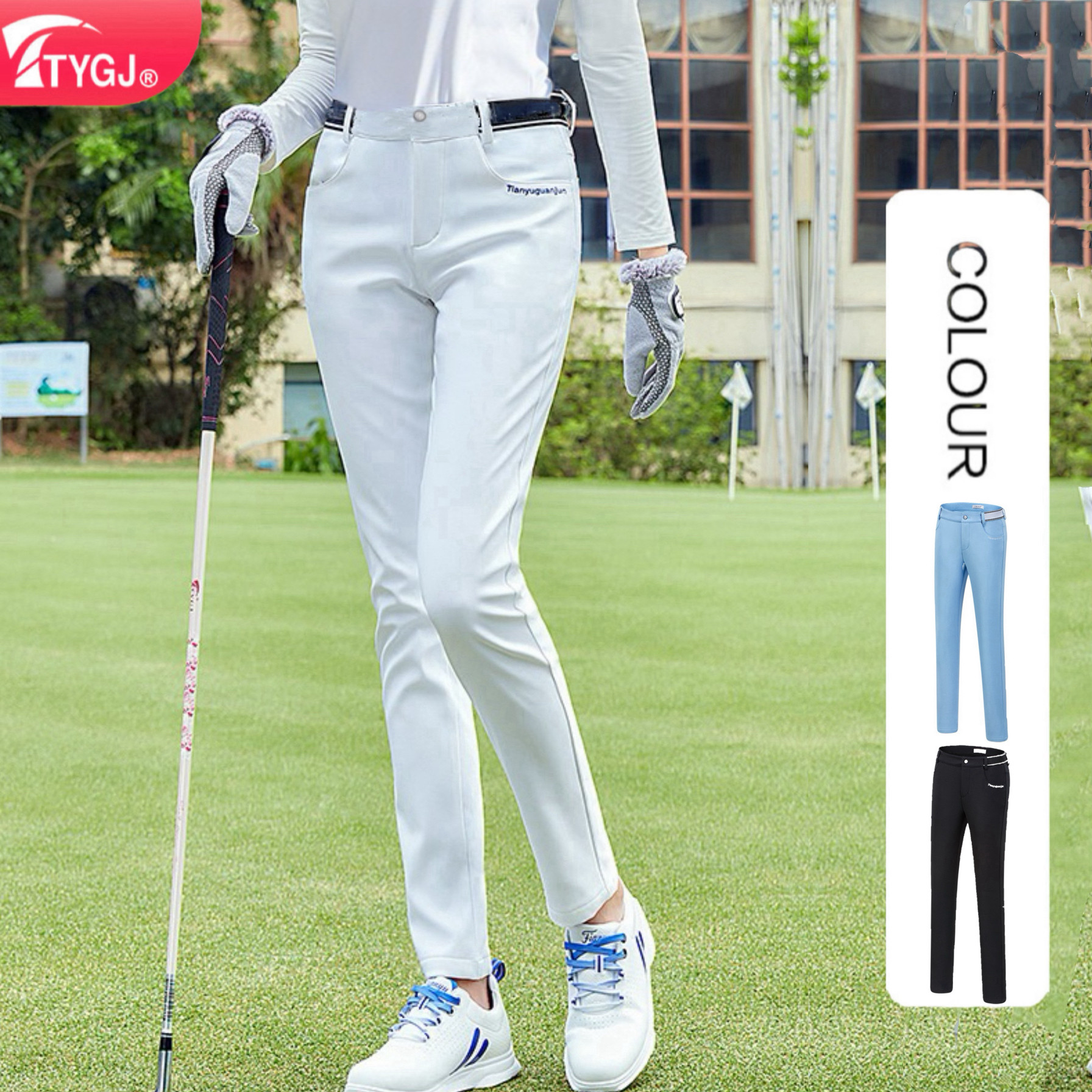高尔夫球服装裤子女士长裤 加绒秋冬加厚防水 弹力腰新款运动